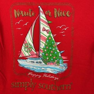 Simply Southern Christmas Nauti or Nice Long Sleeve Youth Size Large Color Red